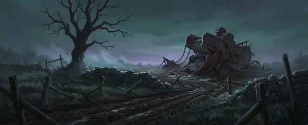 A dead field under the storm